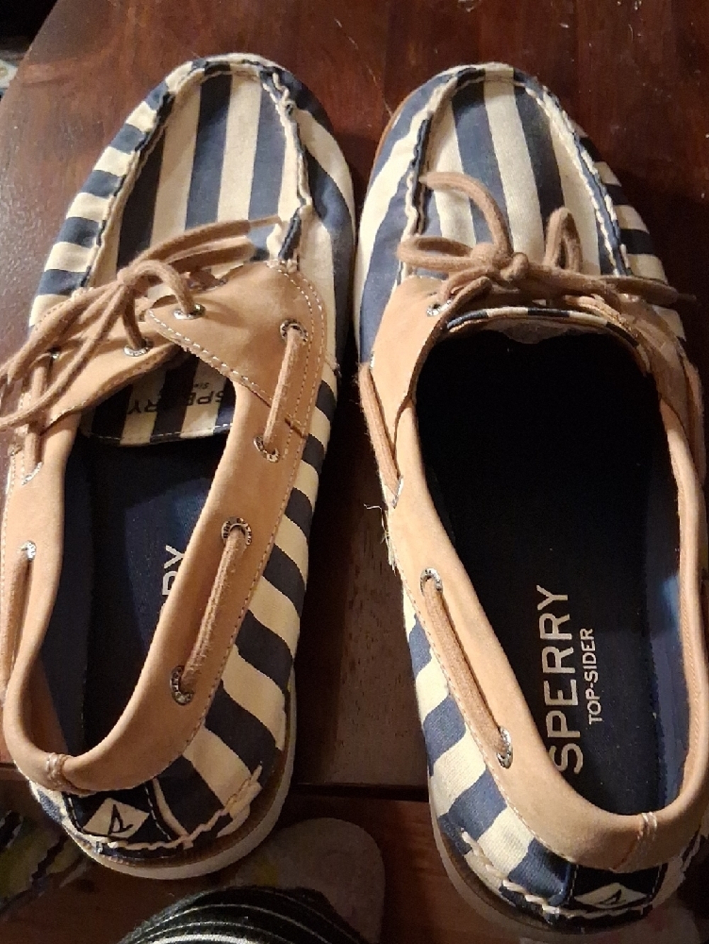 Sperry Navy and Tan Striped Canvas Boat Shoes - Picture 7 of 8